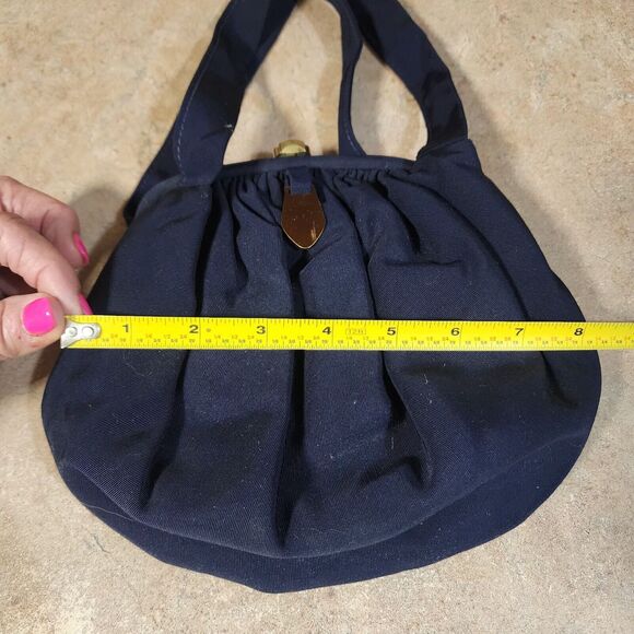 Vintage JR USA Julius Resnick Silk Blend Faille Navy Handbag Matching Coin Purse - Picture 15 of 16